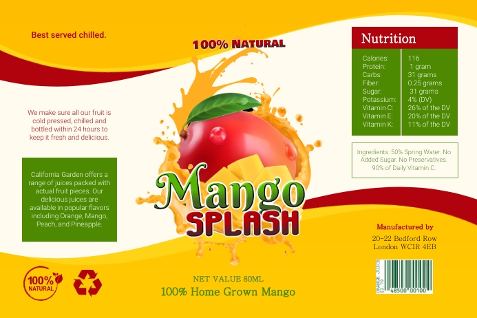 Yellow Mango Juice Bottle Label Template | Postermywall