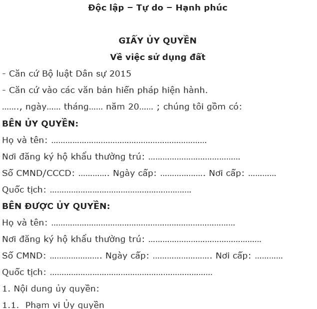 Mẫu giấy ủy quyền sử dụng đất mới cập nhật năm 2022? Giấy ủy quyền sử dụng đất có bắt buộc công chứng, chứng thực không? Mẫu Giấy Ủy Quyền Sử Dụng Đất Mới Cập Nhật Năm 2022? Giấy Ủy Quyền Sử Dụng Đất Có Bắt Buộc Công Chứng, Chứng Thực Không?